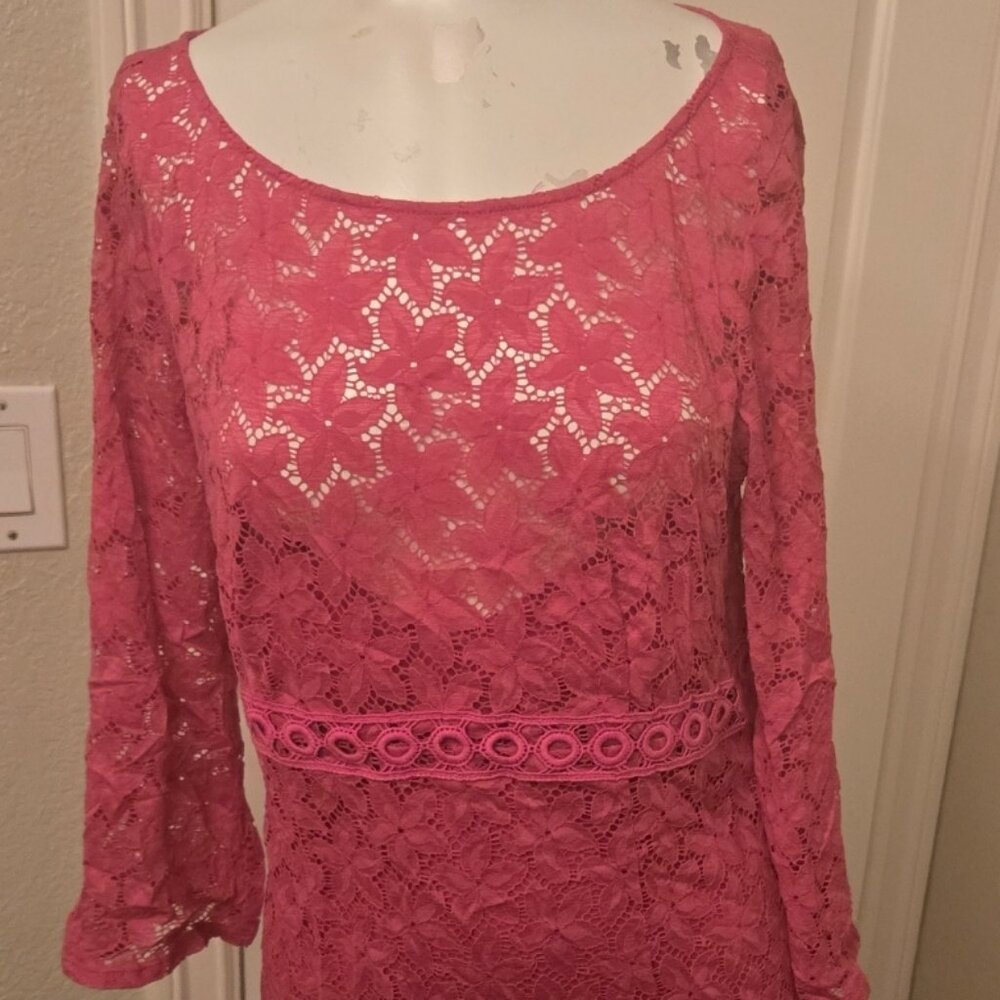 Laundry 60s Crochet Style Hot Pink Dress NWT